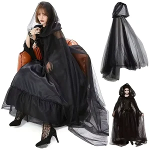 Women’s Vampire Ghost Bride Devil Black Dress Halloween Costume