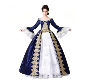 Women’s Victorian Renaissance Navy Blue European Court Performance Rococo Masquerade Dress