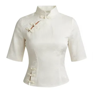 Modern Hanfu Qipao Top Women’s Tang-Style Embroidered Coat with Floral Pattern and Vintage Buttons