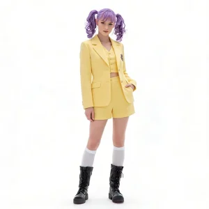 Women’s Yellow Blazer Shorts Set Style 3 Piece Outfit K pop Stage Performance Costume Polyester Adult