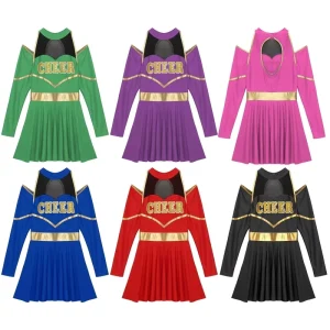Womens Youthful Schoolgirl Cheerleading Uniforms Costumes Letter Print Dress for Stage Performance Basketball Match Masquerade