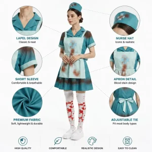 Women’s Zombie Nurse Costume Bloody Horror Cosplay Dress S-XXL