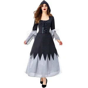 XJ Halloween Witch Costume Long Robe Witch Evil Witch Cosplay Outfit Adult Female Mage Costume Role playing Outfit