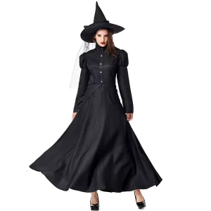 XJ the Halloween Cosplay of the Green fairy Tale Witch woman in Black Game playing Costumes