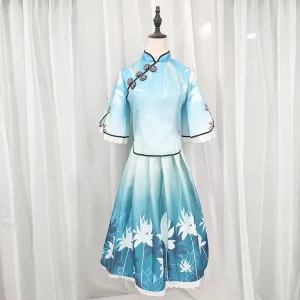 Xi Shi Chinese Cheongsam Dress Anime Cosplay Hanfu Qipao Traditional Costume Top and Skirt