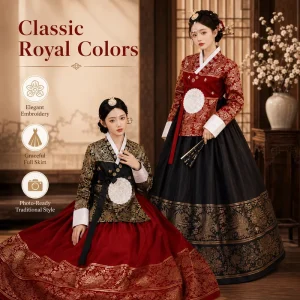 Yanyi Princess Court-Style Korean Hanbok Dress with Silk and Gold-Woven Fabric for Travel Photography