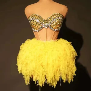 Yellow Unisex Stage Costume Traditional Ballroom Performance Tutu Spandex Stage Sets Adults Wearable Ballet Tutu Skirt