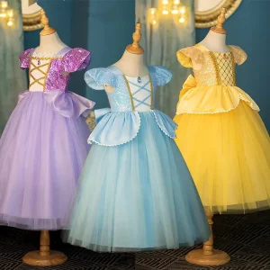 Yellow and Blue Ball Gown Princess Dress for Girls Birthday Party and Formal Wear