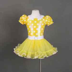 Yellow and White Polka Dot Kids Girls Dance Costume Tutu Dancewear Ballet Dance Dress