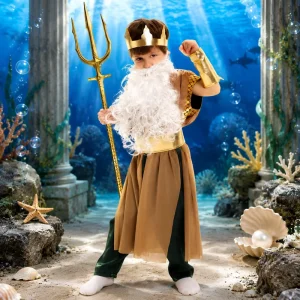 Yokids Kids Poseidon Costume Sea God Greek Mythology Cosplay Outfit Halloween Stage Performance