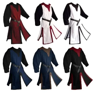 Yokids Mens Medieval Crusader Knights Templar Tunic Cosplay Costumes Halloween Renaissance Cloak Top