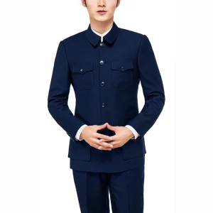 Zhongshan Office Uniform Chinese Collar Men’s Tunic Suit Black Mao Suit