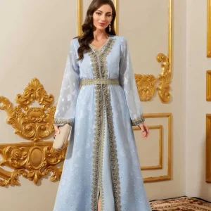 Zifeng OEM Fashion Middle Eastern Dubai Women’s Print Jacquard Lace Dress Gown