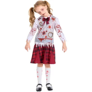 Zombie Bloodstain Red Plaid Student Cosplay Costume Performance Outfit