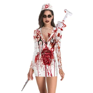 Zombie Nurse Cosplay Costume Slim-Fit Short Dress