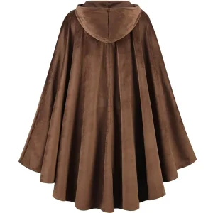 new Renaissance Hooded Brown Cloak Medieval Velvet Cape with Hood Men Women Capelet for Hobbit Party Costume