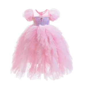 pink Color Halloween Girls TV Movie Princess Tulle Dress Kids Birthday Party Summer Dress Children Outfit for Daily Wearing